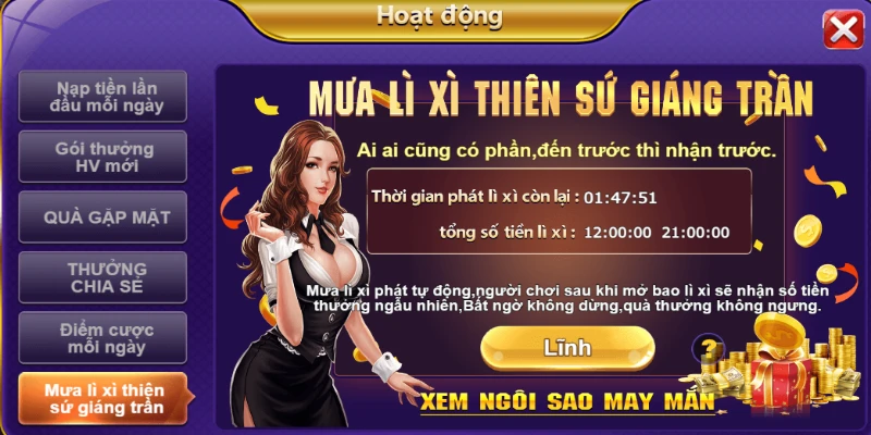 Khuyến mãi 4 Khuyến mãi mưa lì xì thiên sứ giáng trần là chương trình hot tại 68gb